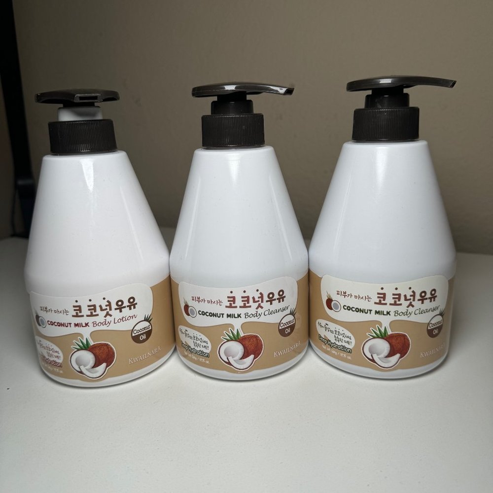 Kwailnara Welcos Coconut Milk Body Lotion & Cleanser lot of 3 bottles  Coconut M